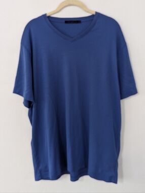 Raffi V Neck Short Sleeve T Shirt Pullover Cotton Knit Blue XXL